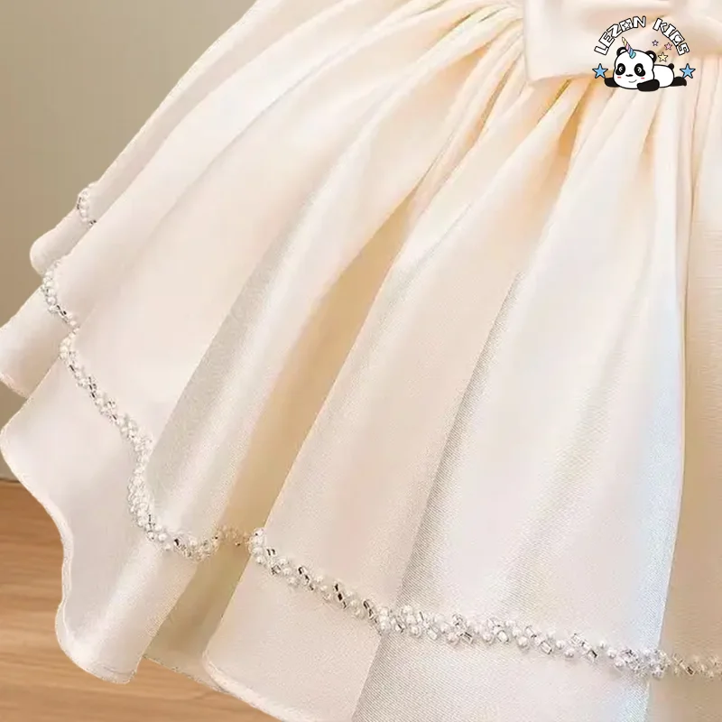 LEZONKIDS - Vestidos curtos de manga curta para meninas, moda nova, com laço grande, vestido de festa, desfile de página, vestido de aniversário
